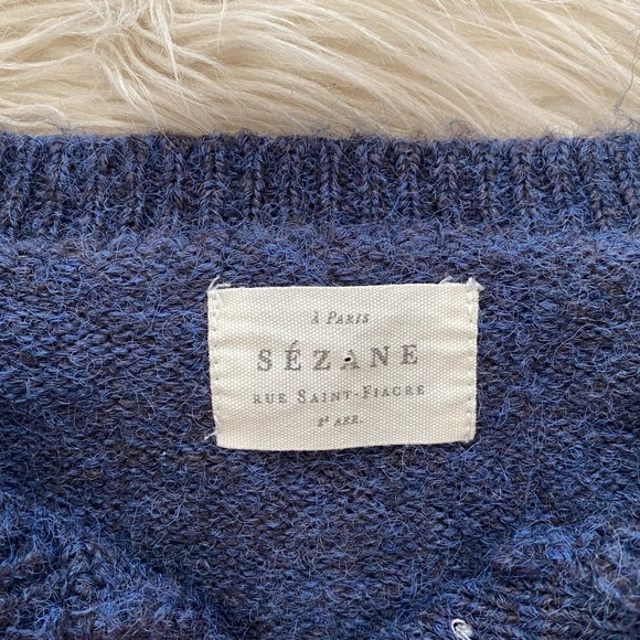 Sezane Blue Mohair Wool Blend Mother of Pearl Button Placket Sweater Jumper - Picture 5 of 10